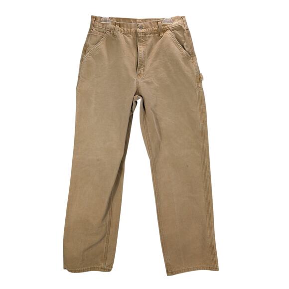 Carhartt Pants Mens 32x34 Brown Duck Dungaree Fit Carpenter Made USA B11 BRN - Picture 1 of 11
